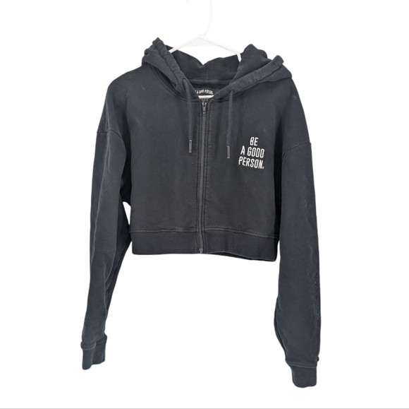 Be A Good Person Crop Full Zip Hoodie Black Size Large Casual Lounge Athletic - Picture 1 of 11